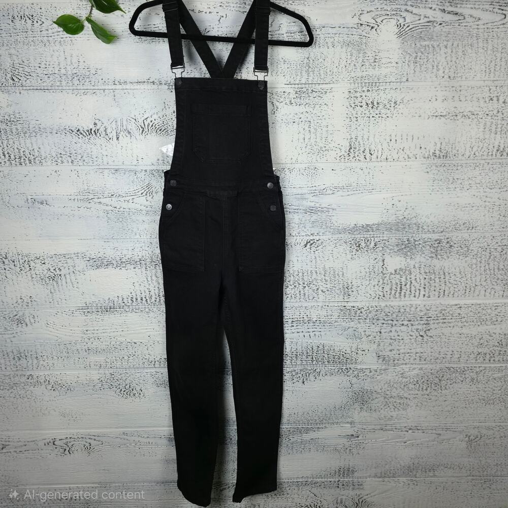 Brandy Melville Black Denim Overalls Size S High Rise Straight Leg